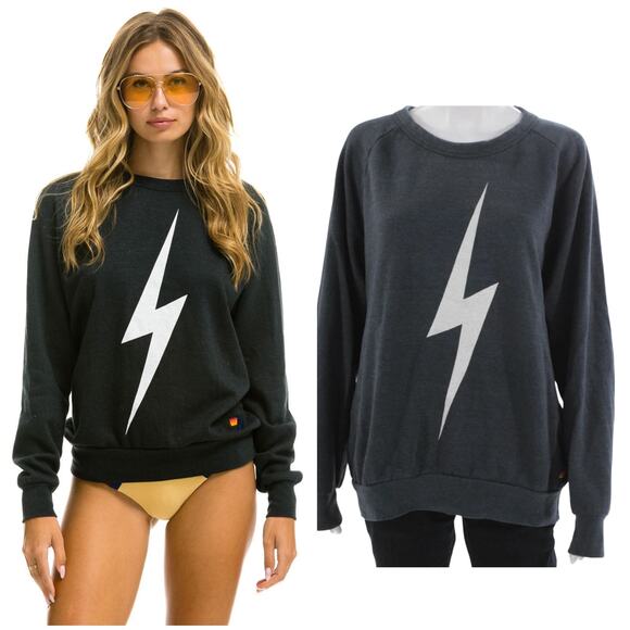 Aviator Nation Tops - Aviator Nation Bolt Crew Sweatshirt Charcoal Lightning Graphic Unisex Vintage LA